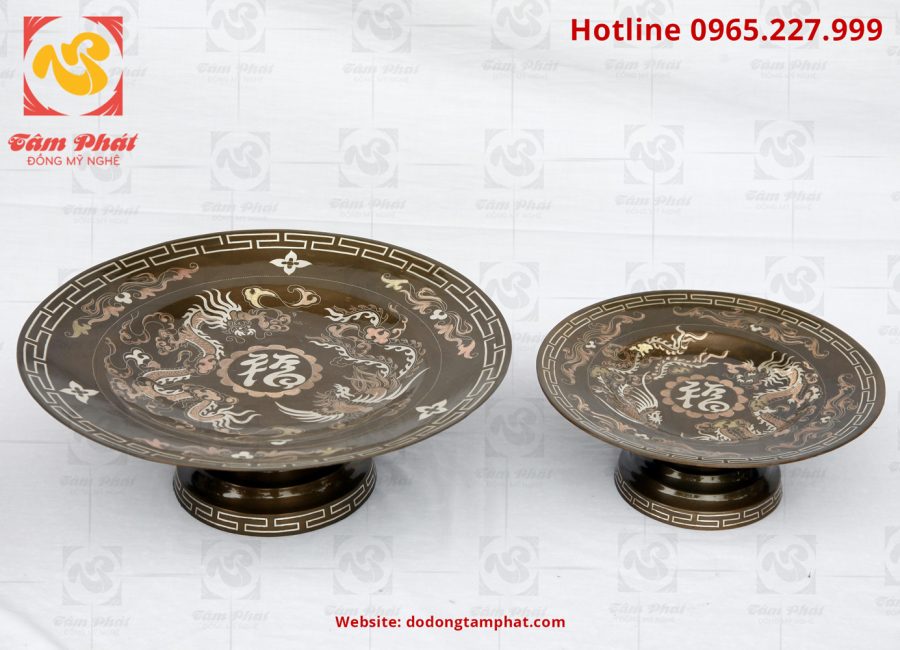 Mâm Bồng Bằng Đồng Đỏ Khảm Tam Khí