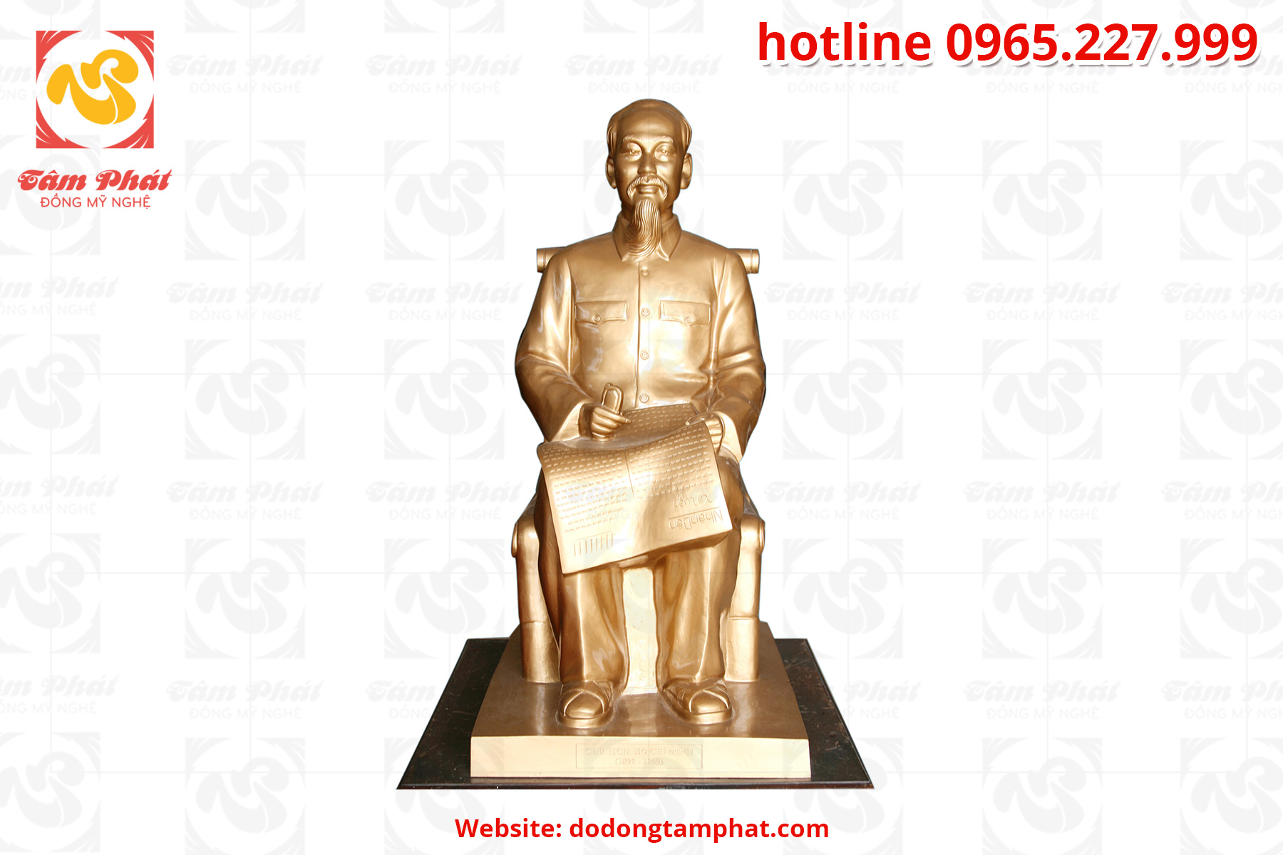 Tượng Bác Hồ ngồi đọc báo nhân dân xã luận cao 42 cm