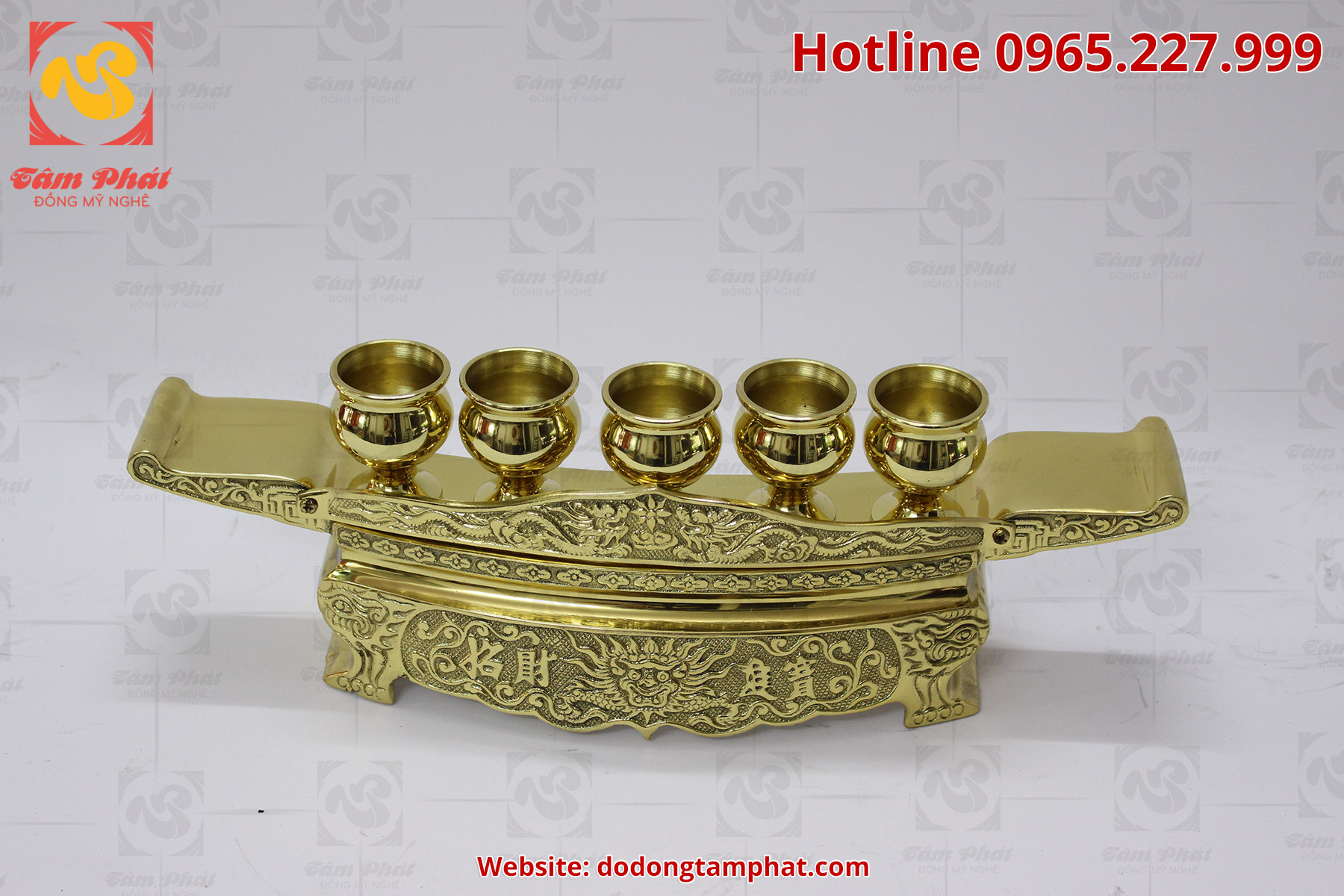 Bộ ngai chén đựng nước thờ bằng đồng vàng