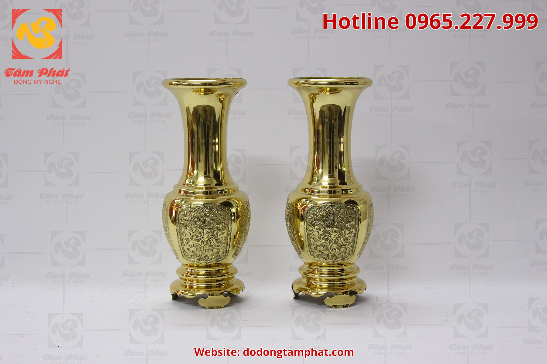 Lọ hoa bông cúc bằng đồng màu vàng cao 30 cm