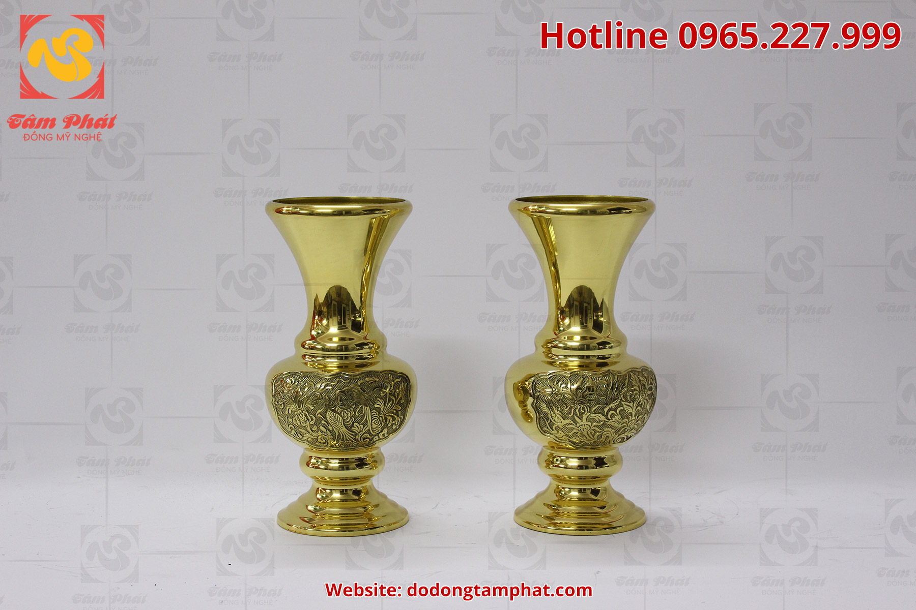 Lọ hoa bông cúc bằng đồng màu vàng cao 30 cm