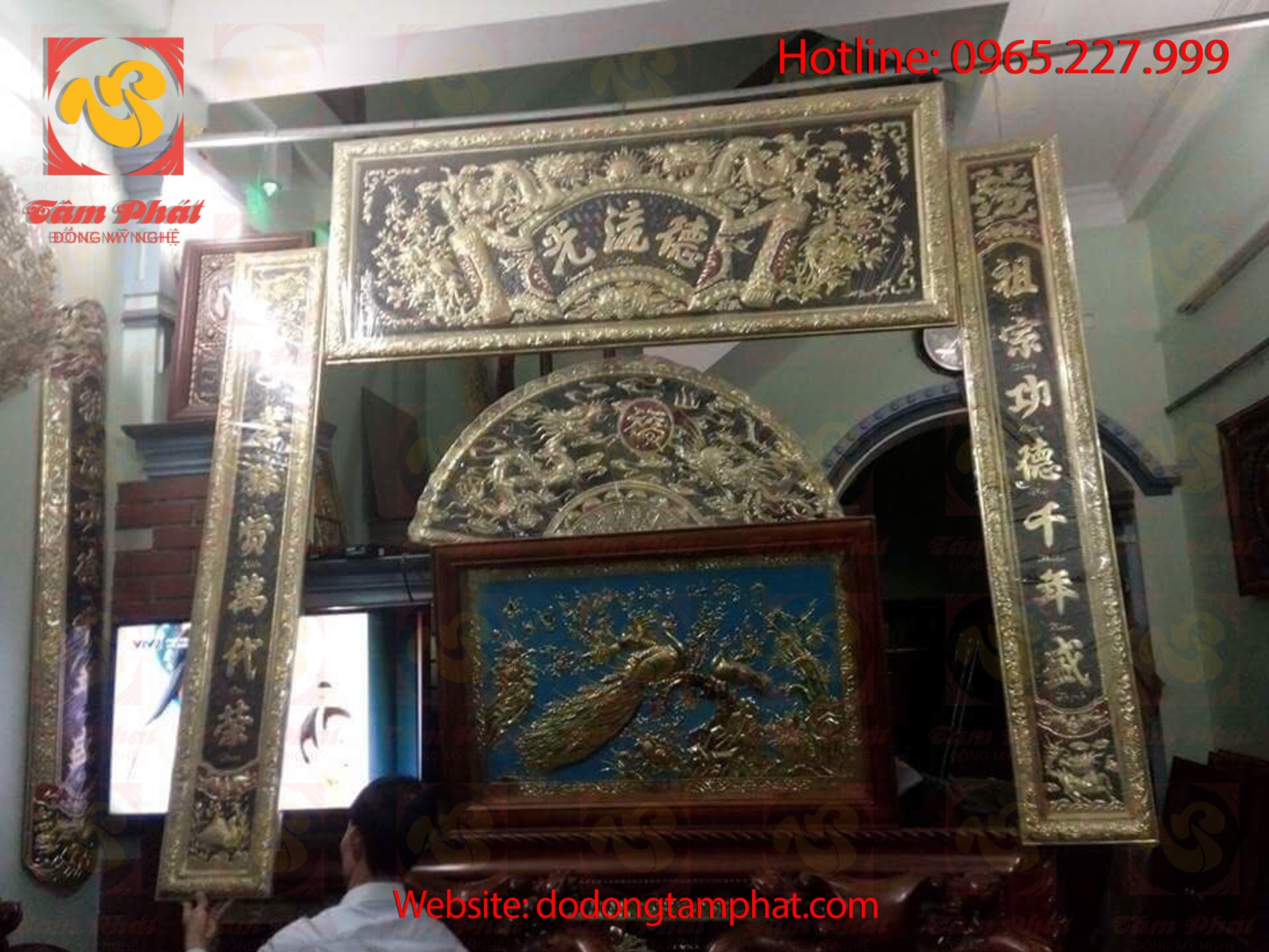 Đại tự câu đối bằng đồng thiếp vàng 9999