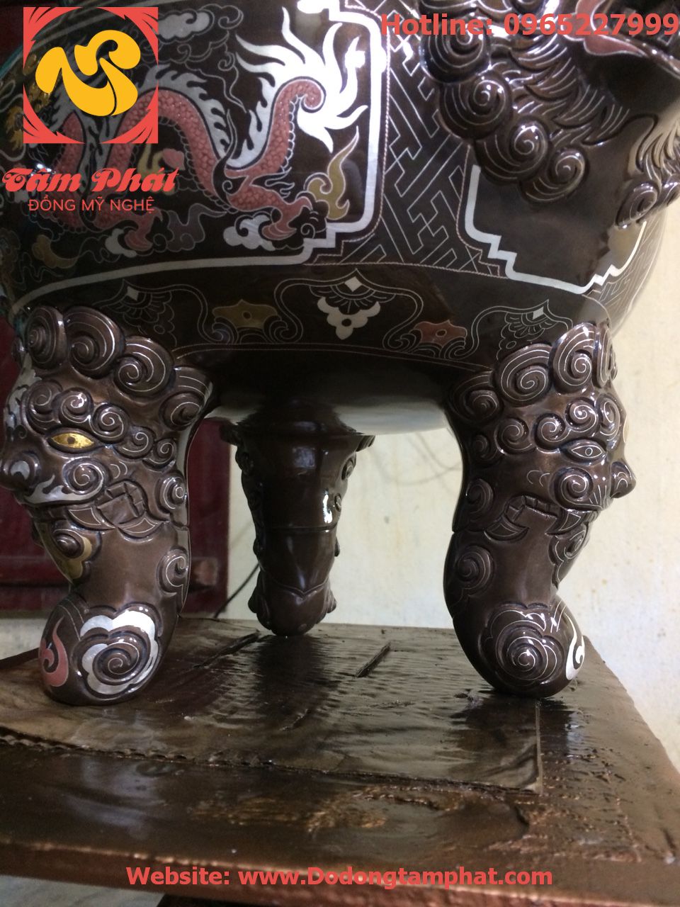 Bộ ngũ sự đồng đỏ khảm ngũ sắc 60cm