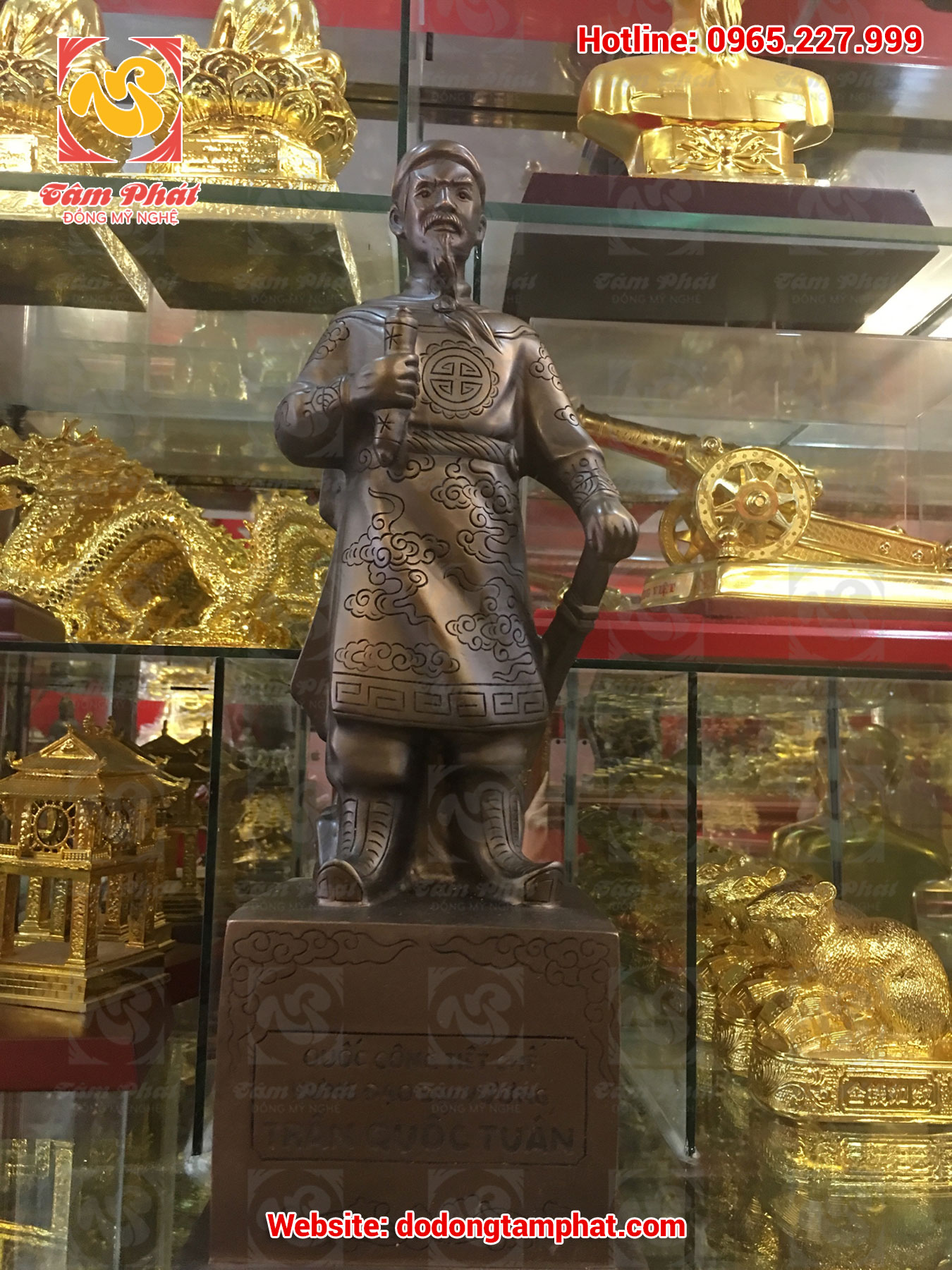 Tượng đồng đỏ Trần Hưng Đạo xuống màu giả cổ 60cm