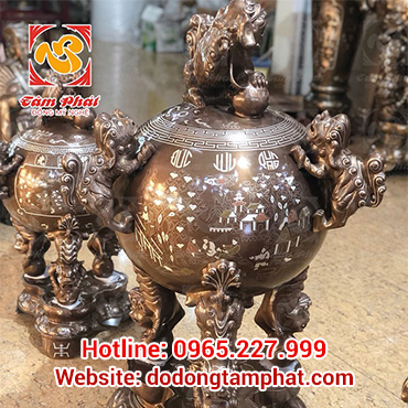 Đỉnh thất lân vờn cầu khảm tam khí “ Phúc Lộc Thọ Khang Ninh” cao 90cm cực tinh xảo