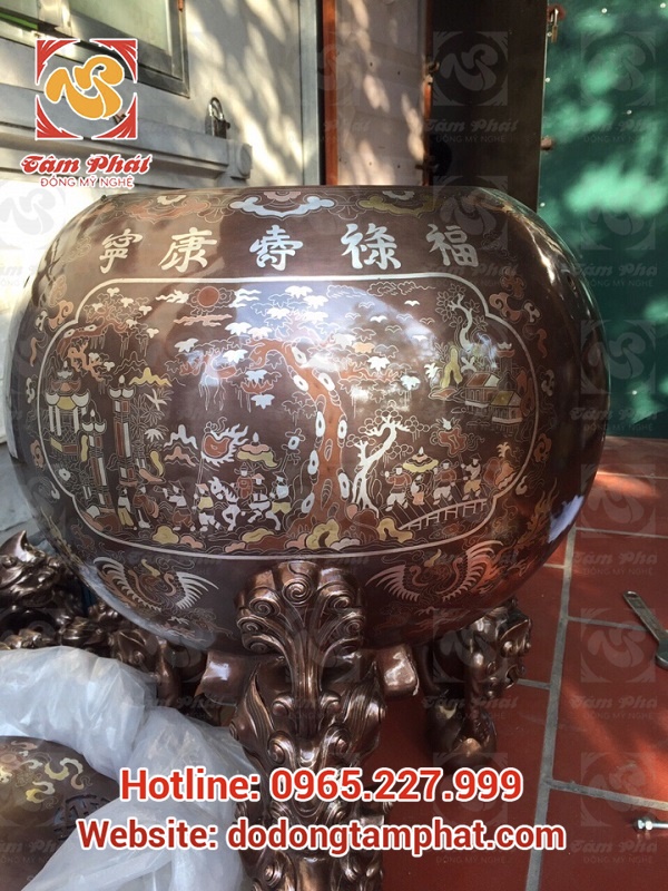 Đỉnh thất lân vờn cầu khảm tam khí “ Phúc Lộc Thọ Khang Ninh” cao 90cm cực tinh xảo