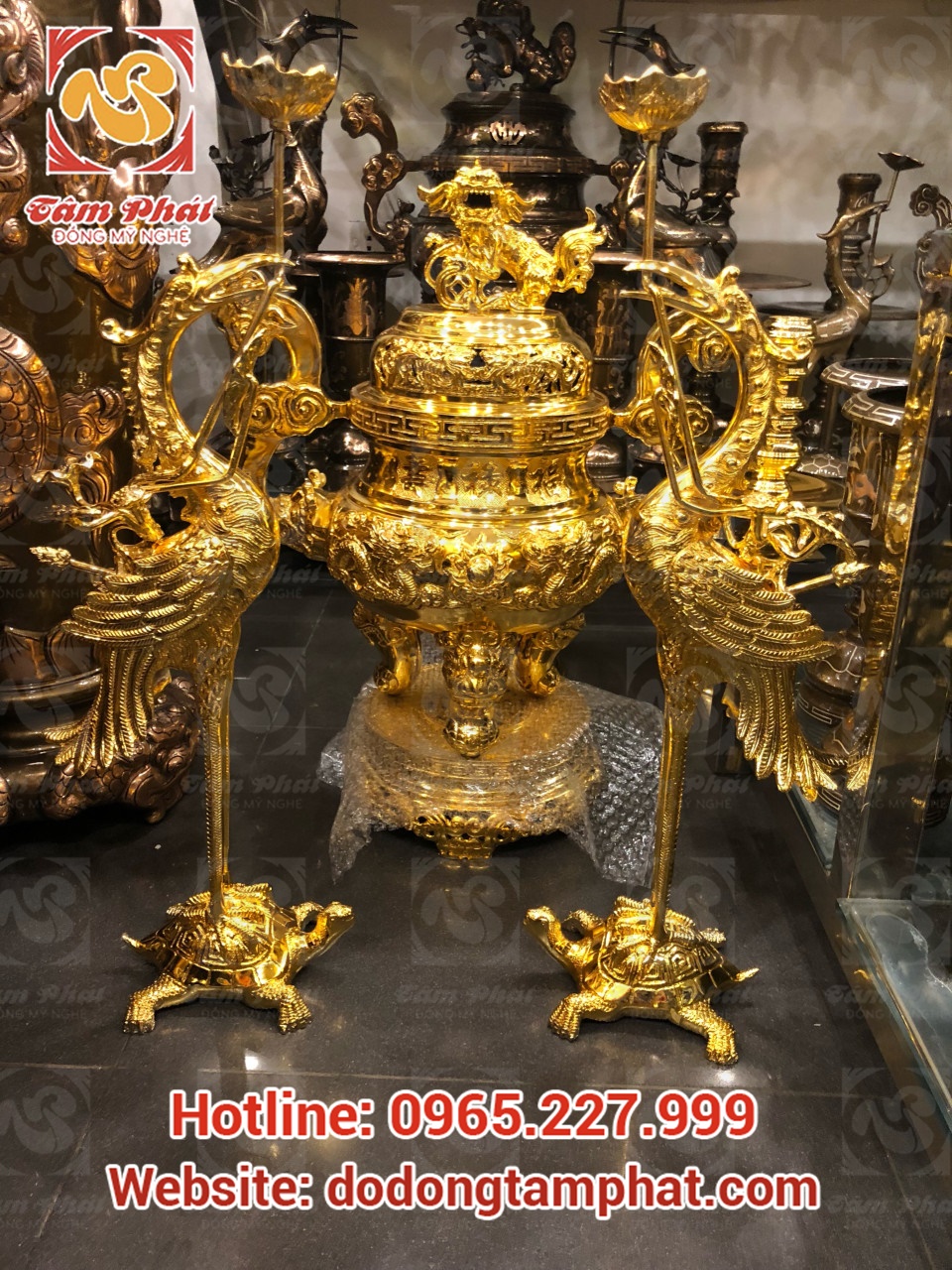 Bộ ngũ sự 60cm đúc tinh xảo mạ vàng 24K