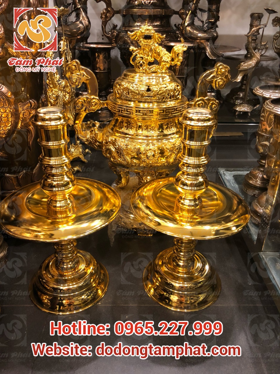 Bộ ngũ sự 60cm đúc tinh xảo mạ vàng 24K