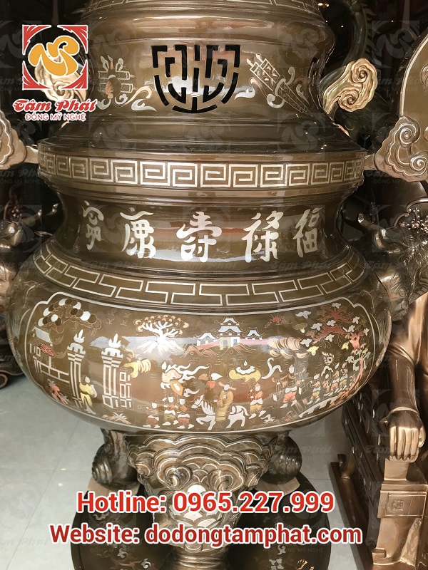 Đỉnh mao rồng 1m5 khảm tam khí cung tiến nhà thờ họ