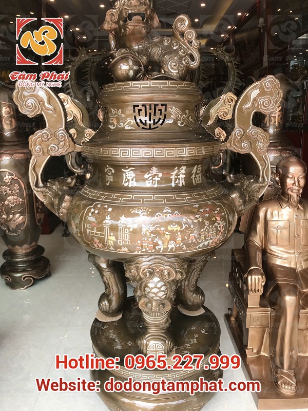 Đỉnh mao rồng 1m5 khảm tam khí cung tiến nhà thờ họ