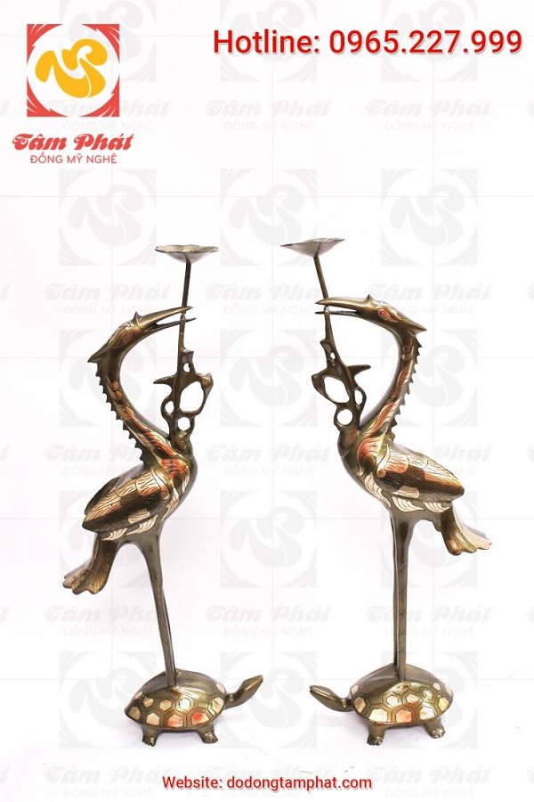 Hạc thờ đồng đỏ cạo màu cao 1m2, hình thức nổi bật