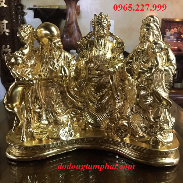 Tượng Tam Đa Phúc Lộc Thọ bằng đồng mạ vàng, cao 22cm