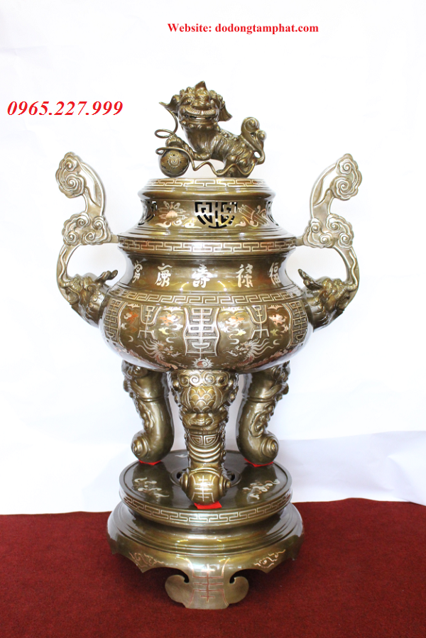 Đỉnh đồng khảm tam khí hoa văn chữ Thọ độc đáo