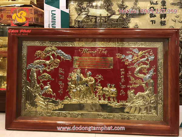 Tranh đồng mừng thọ ông bà mạ vàng cực đẹp