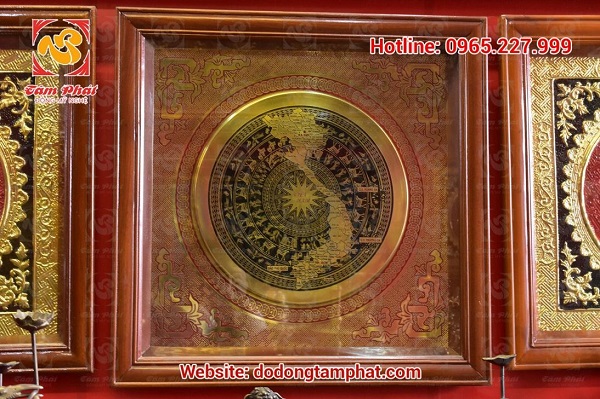 Tranh mặt trống đồng loại nhỏ, khung gỗ kính sang trọng