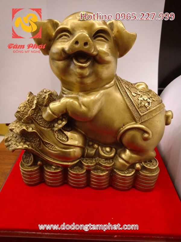 Tượng heo Phú Quý bằng đồng vàng hun xanh chiêu tài chiêu lộc