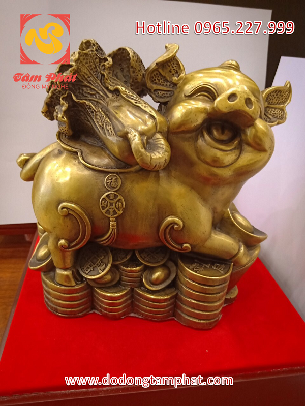 Tượng heo Phú Quý bằng đồng vàng hun xanh chiêu tài chiêu lộc