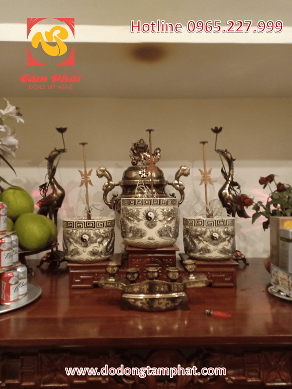 Bộ ngũ sự cao cấp bằng đồng cạo màu, đỉnh cao 50cm