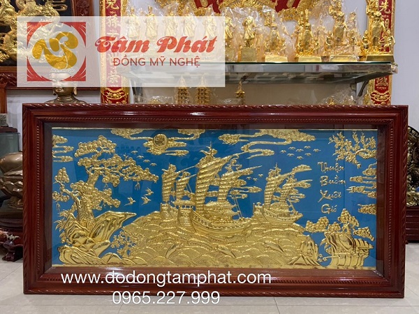 Tranh Thuận Buồm Xuôi Gió bằng đồng dát vàng 9999 tinh xảo