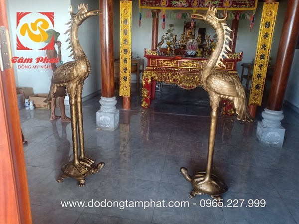 Đôi hạc thờ đồng đỏ 1m73 bàn giao cho khách Nghệ An