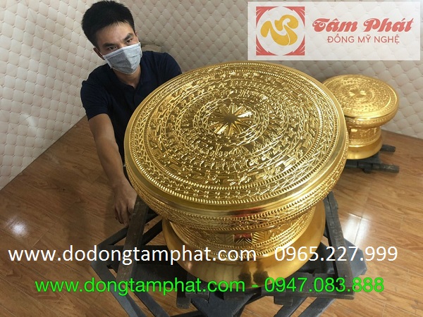 Quả trống đồng thếp vàng 9999 tinh xảo phong cách truyền thống