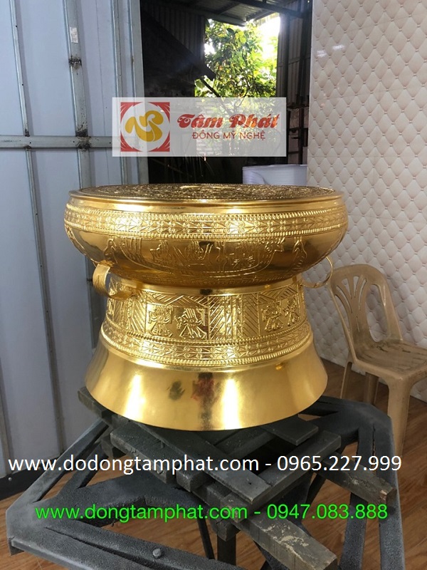 Quả trống đồng thếp vàng 9999 tinh xảo phong cách truyền thống