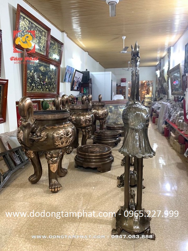 Hạc đồng cỡ lớn bằng đồng vàng hun giả cổ