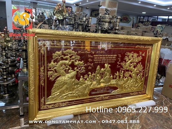 Tranh đồng chúc thọ cụ bà dát vàng 9999 sắc nét