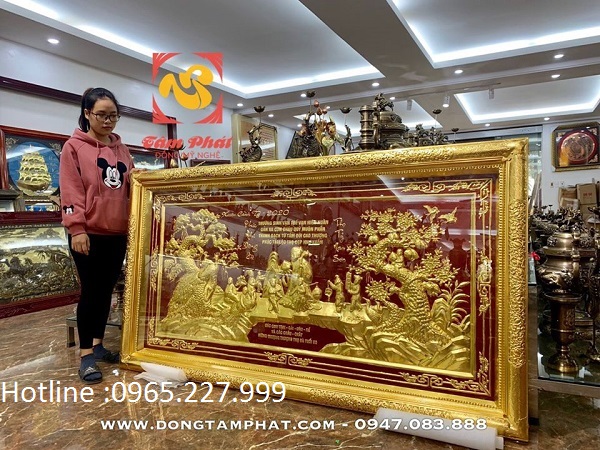 Tranh đồng chúc thọ cụ bà dát vàng 9999 sắc nét