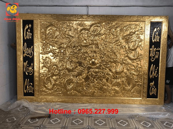 Tranh đồng Cửu Long Minh Châu mạ vàng 24k kích thước 3,5x3m