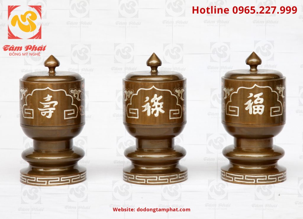 Đài thờ bằng đồng khảm tam khí đường kính 10cm