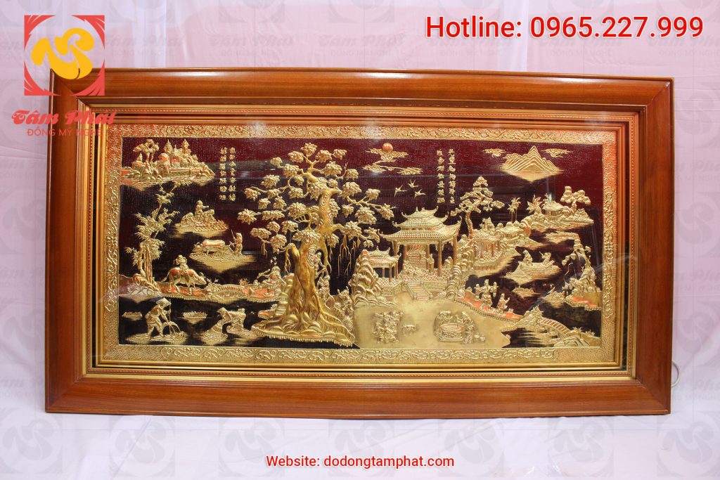 Trang đồng quê vàng nền đen kích thước 1m7 x 0,9m khung trơn