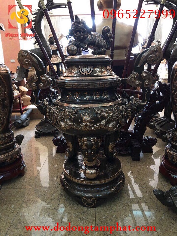 Đỉnh mao rồng đồng đỏ hun đen giả cổ, cao 1m2