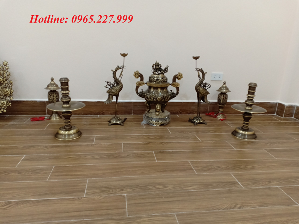 Bộ ngũ sự đồng vàng thúc nổi đại tự Phúc Lộc Thọ cao 50cm