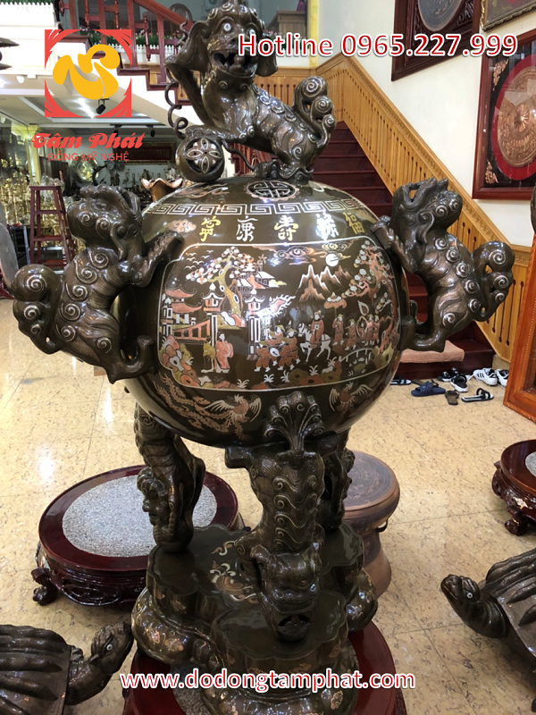 Đỉnh đồng thất lân khảm ngũ sắc cao 1m27