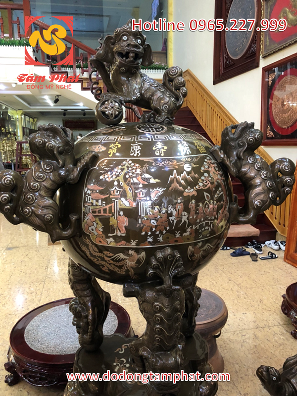 Đỉnh đồng thất lân khảm ngũ sắc cao 1m27