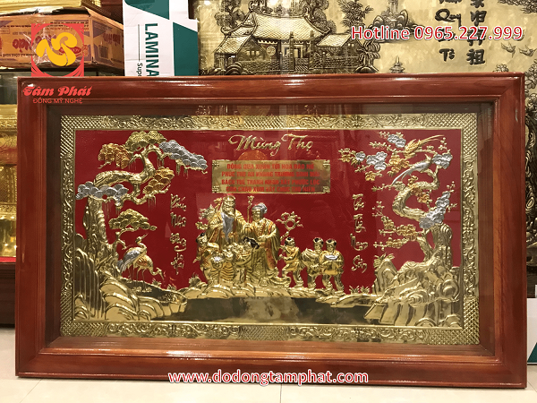 Tranh đồng mừng thọ ông bà mạ vàng cực đẹp