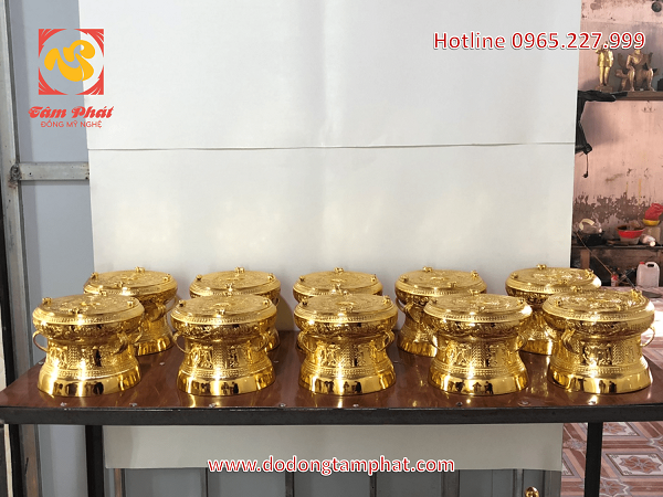 Trống đồng Ngọc Lũ đường kính 30cm thếp vàng - quà tặng sự kiện cao cấp