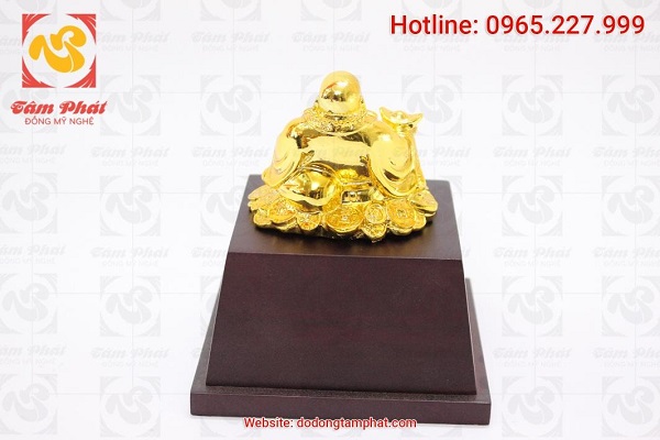 Tượng Phật Di Lặc mạ vàng đế gỗ quà tặng phong thủy ý nghĩa