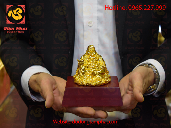 Tượng Phật Di Lặc mạ vàng đế gỗ quà tặng phong thủy ý nghĩa