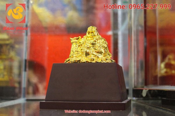 Tượng Phật Di Lặc mạ vàng đế gỗ quà tặng phong thủy ý nghĩa