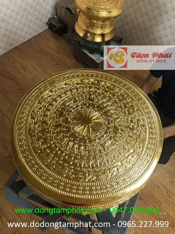 Quả trống đồng thếp vàng 9999 tinh xảo phong cách truyền thống
