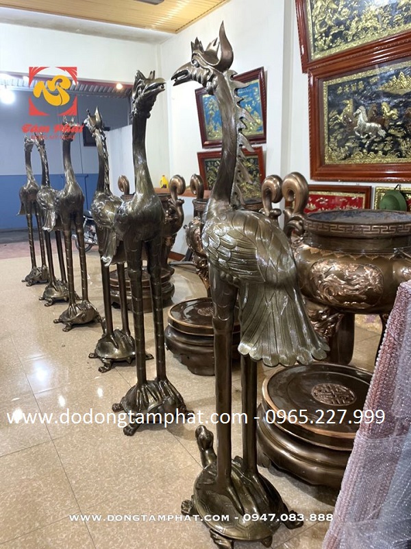 Hạc đồng cỡ lớn bằng đồng vàng hun giả cổ