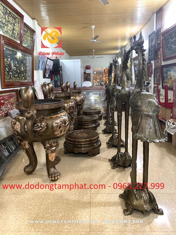 Hạc đồng cỡ lớn bằng đồng vàng hun giả cổ