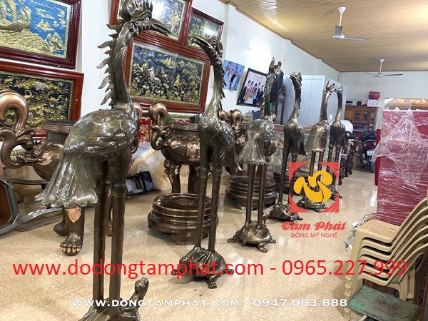 Hạc đồng cỡ lớn bằng đồng vàng hun giả cổ