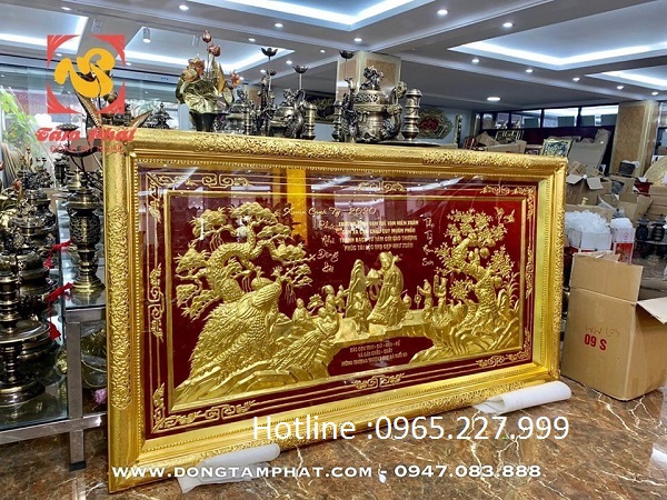 Tranh đồng chúc thọ cụ bà dát vàng 9999 sắc nét