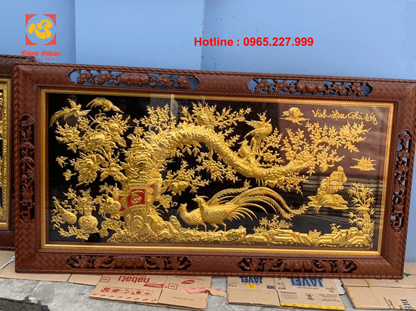 Tranh đồng Vinh Hoa Phú Quý mạ vàng 24k kích thước 2m3x1m2