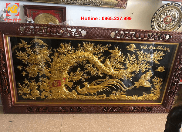 Tranh đồng Vinh Hoa Phú Quý mạ vàng 24k kích thước 2m3x1m2