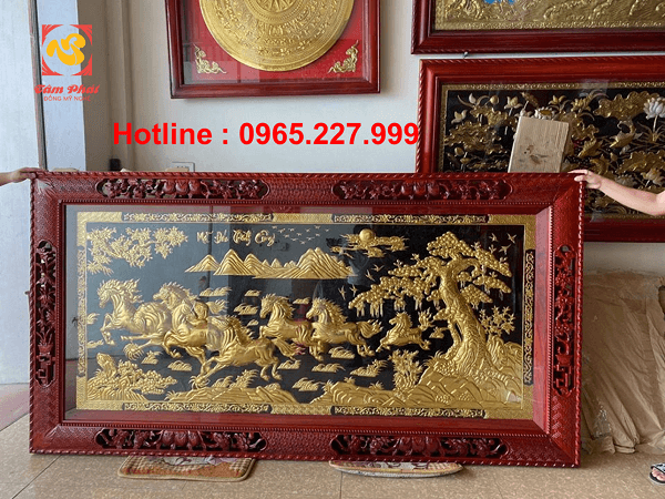 Tranh đồng Mã Đáo Thành Công thiếp vàng 9999 khung gỗ đục 2m3x1m2