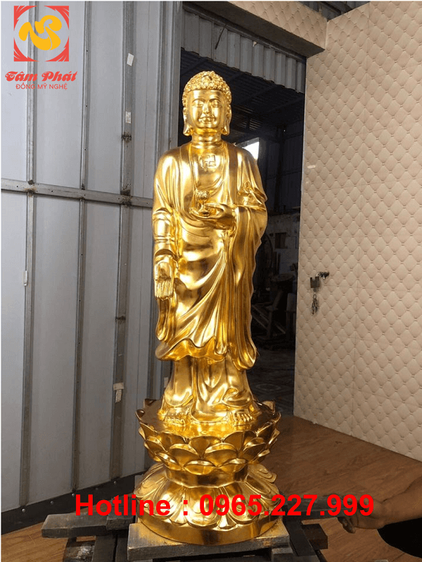 Bộ tượng Tây Phương Tam Thánh bằng đồng đỏ cao 90cm dát vàng 9999